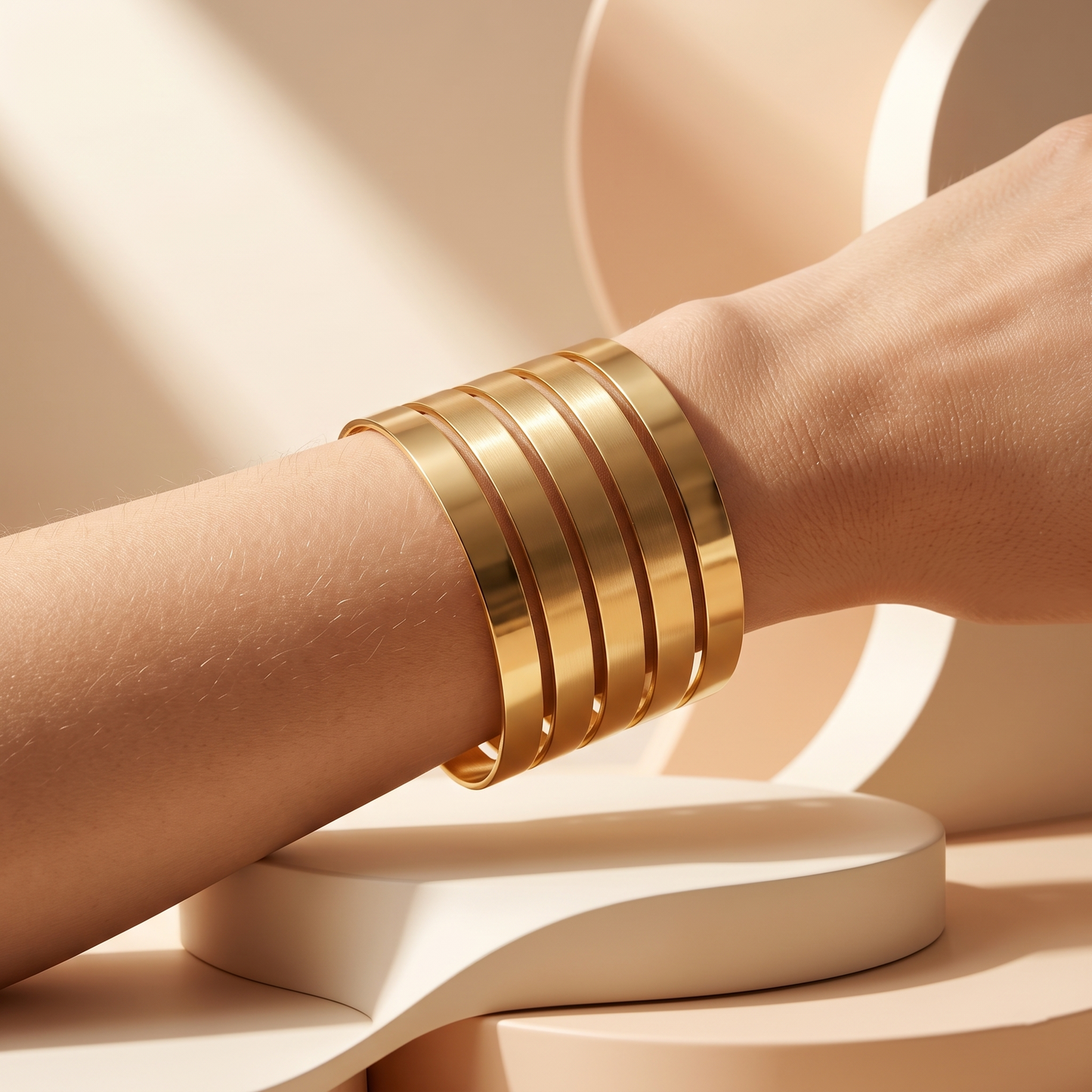 Gold Toned Brass Linear Wire Cuff Bangle