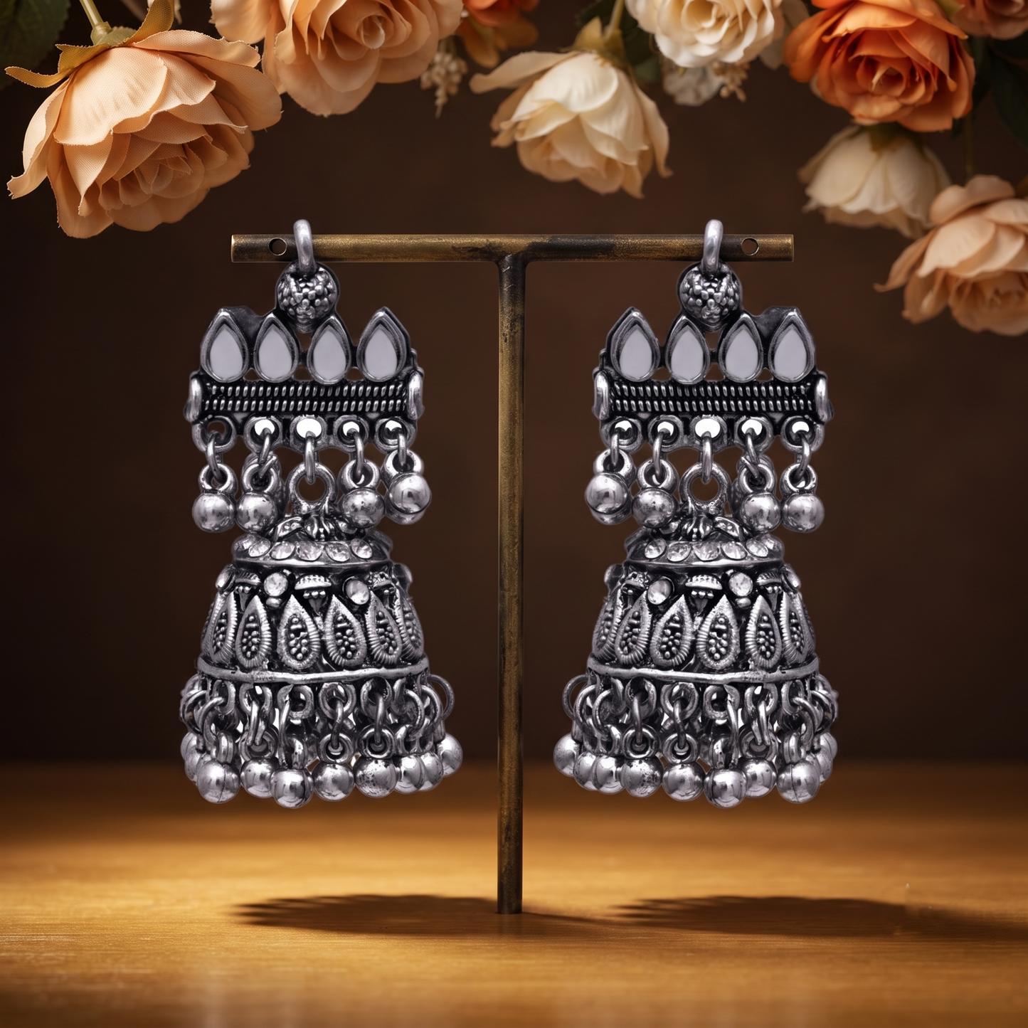 Multi Layer Oxidized Jhumka Earrings