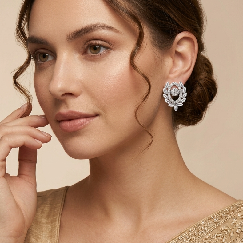 Elegant Leaf-Motif Floral Stone Pendant Set