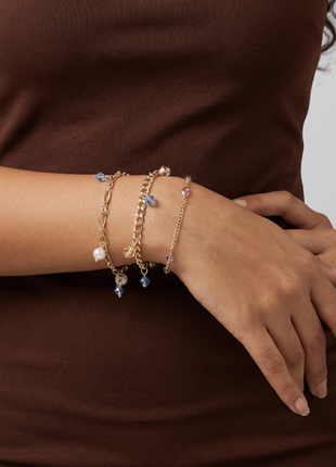Gold Toned Brass Charm Bracelet Set Of 3