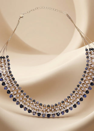 Gold-Plated Brass Handcrafted Beaded Multirow Statement Collar Necklace