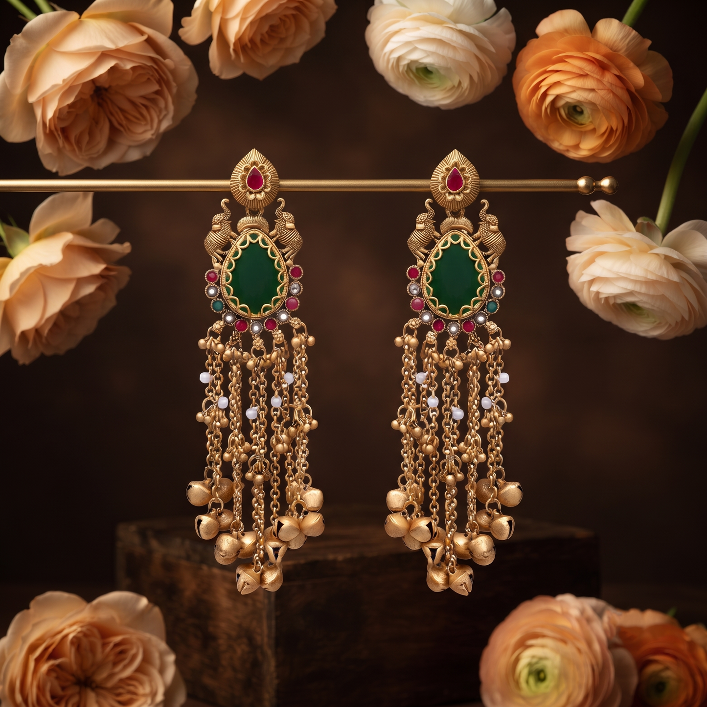 Long Green Maroon Stone Jhumka