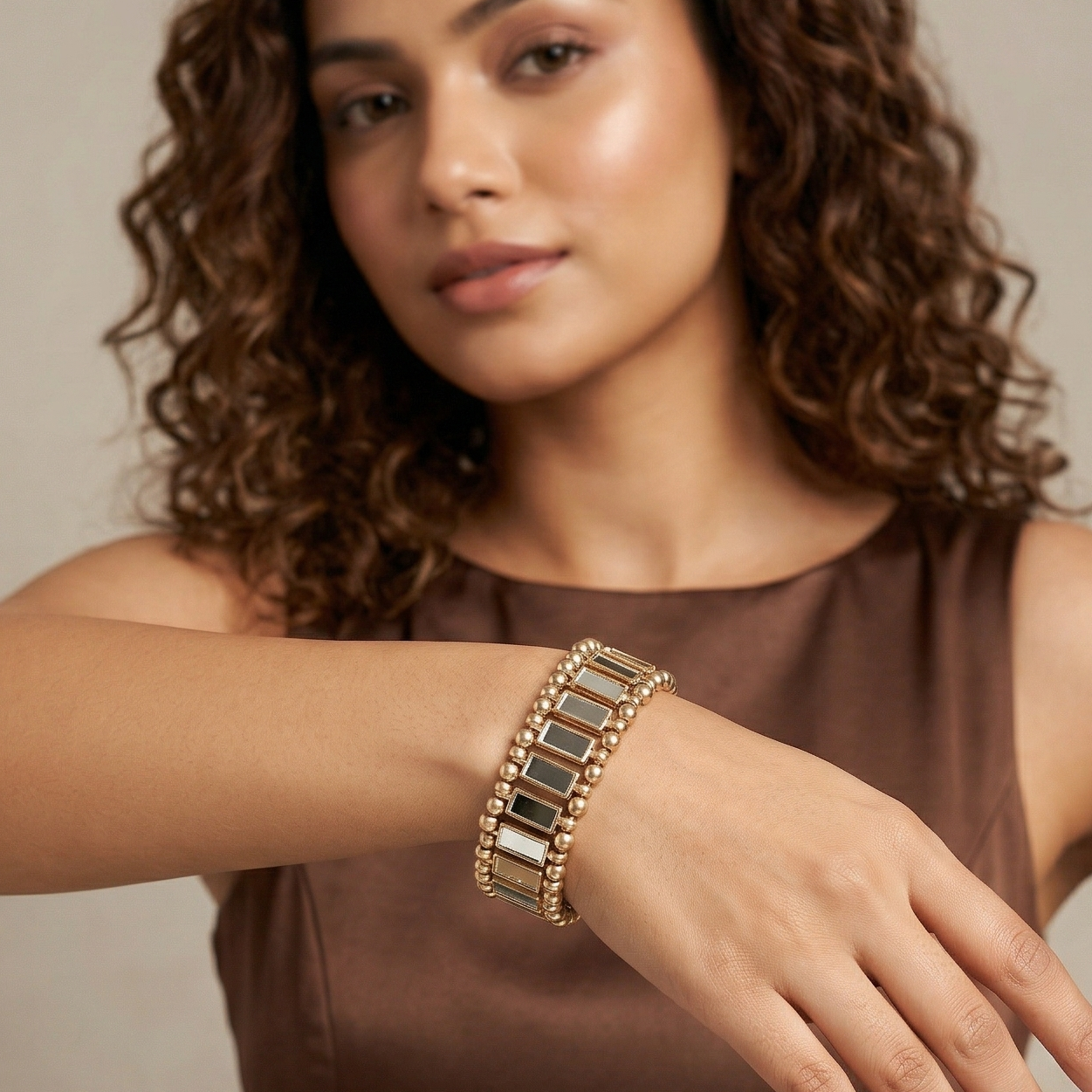 Gold Mirror Elasticated Bracelet