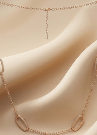 Rose Gold-Plated Brass Geometric Oval Link Stone-Studded Chain Necklace