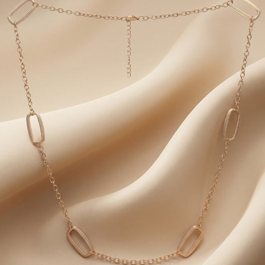 Rose Geometric Oval Link Stone-Studded Chain