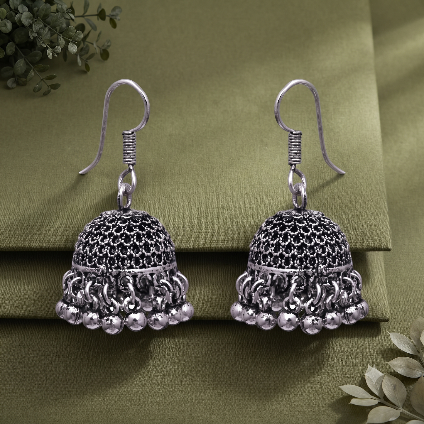 Mini Oxidized Silver Jhumka Earrings