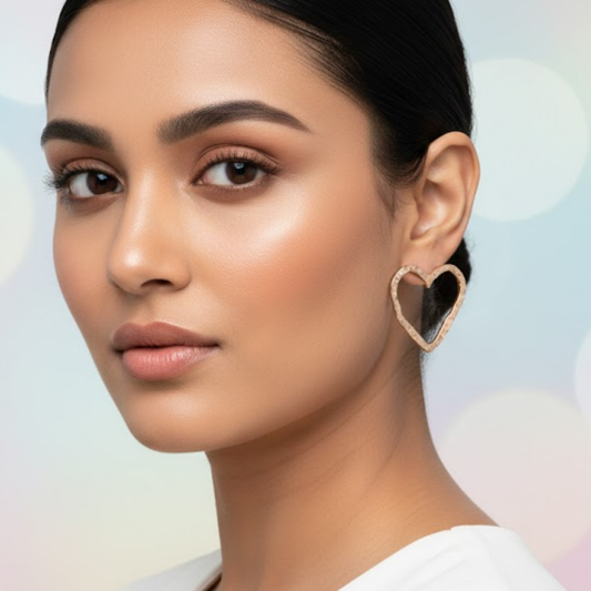 Rose Gold Hammered Heart Hoop Earrings