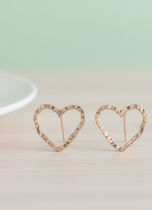 Rose Gold Hammered Heart Hoop Earrings By 2wist Designs