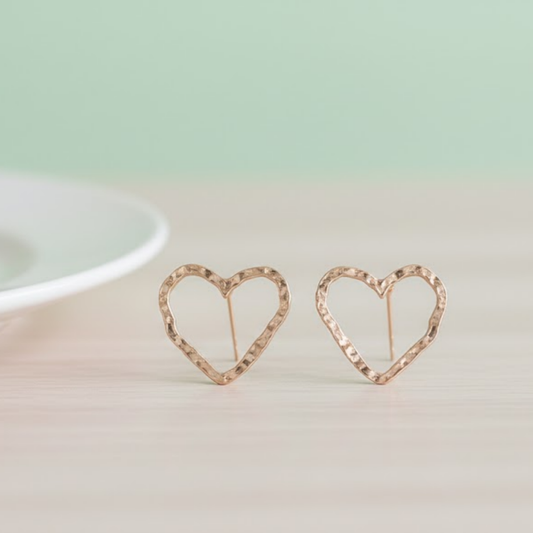 Rose Gold Hammered Heart Hoop Earrings