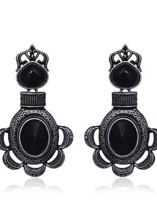 Black Stone Statement Earrings By 2wist Designs