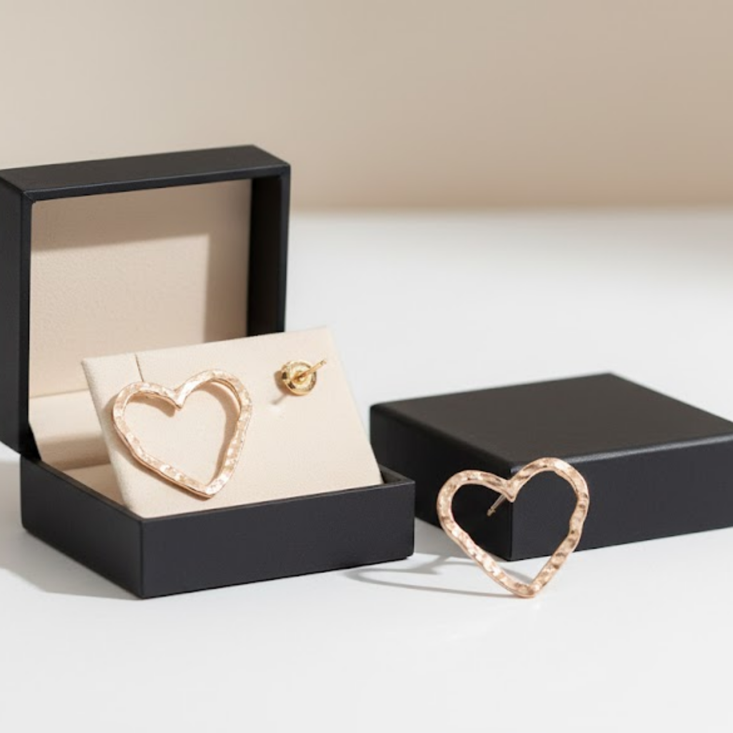 Rose Gold Hammered Heart Hoop Earrings
