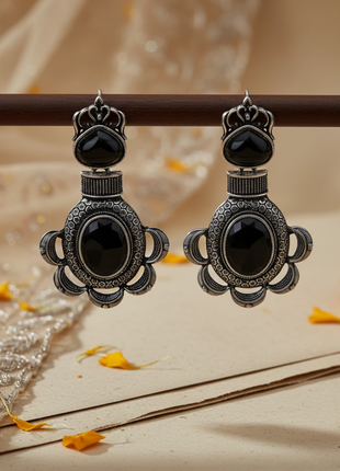 Black Stone Statement Earrings By 2wist Designs