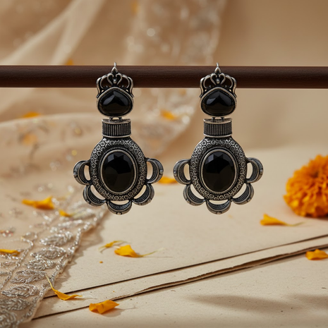 Black Stone Statement Earrings By 2wist Designs