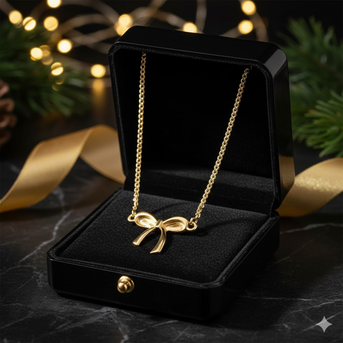 Bow Ribbon Charm Pendant Necklace