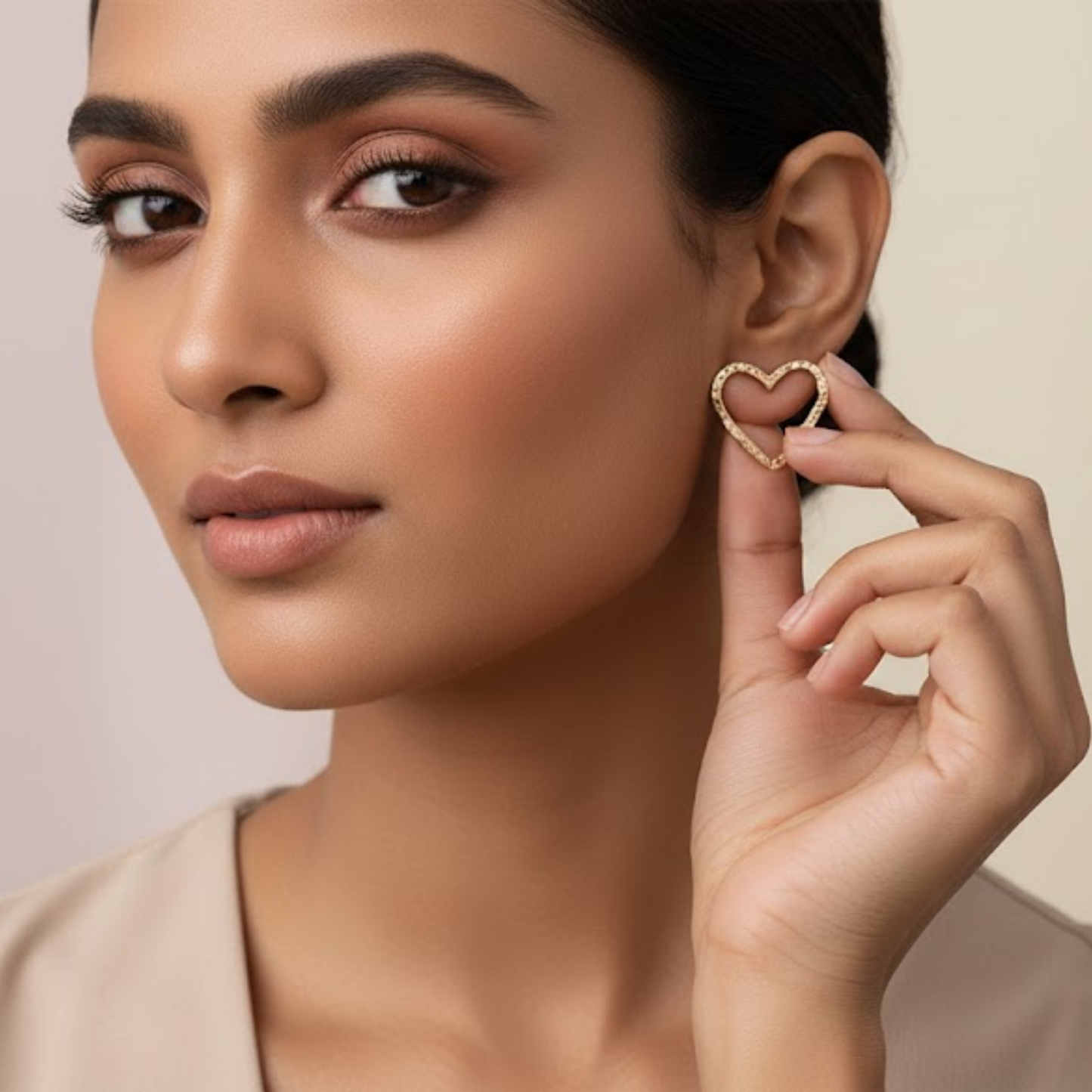 Rose Gold Hammered Heart Hoop Earrings