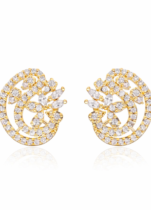 Alluring Floral Swirl CZ Stud Earrings By 2wist Designs