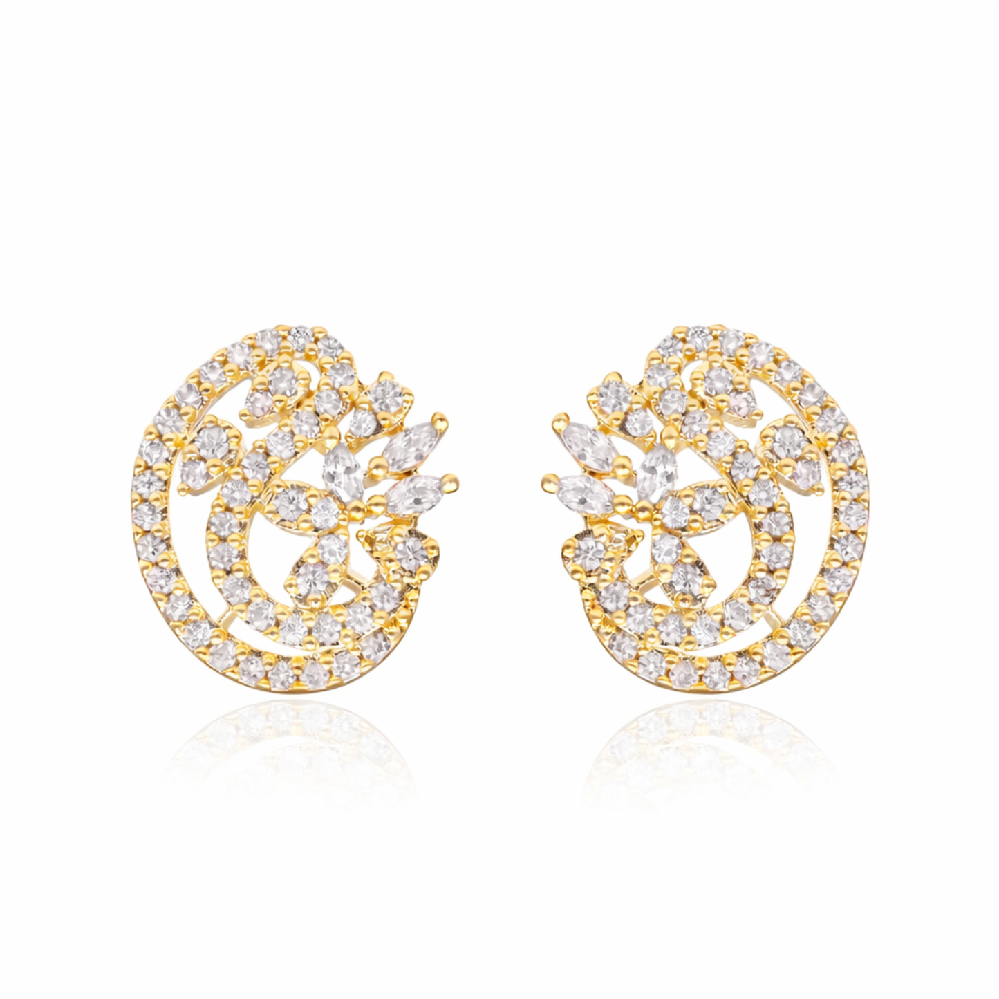 Alluring Floral Swirl CZ Stud Earrings