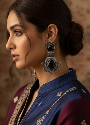 Black Stone Statement Earrings By 2wist Designs