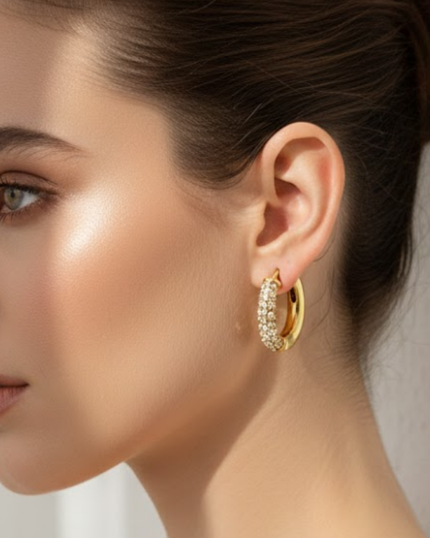 Gold Pave CZ Huggie Hoop Earrings