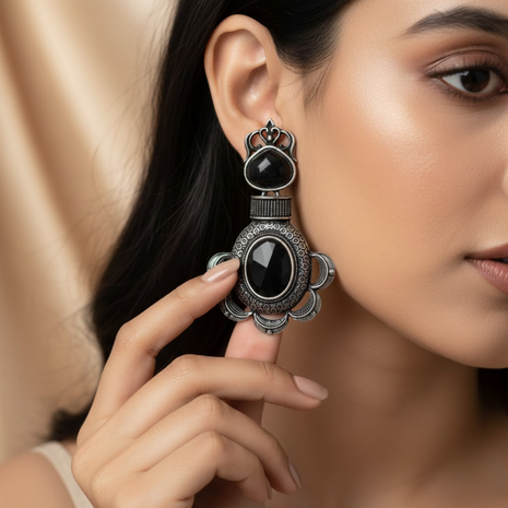 Black Stone Statement Earrings By 2wist Designs