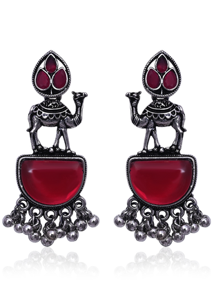 Enchanting Camel Maroon Stone Earrings By 2wist Designs