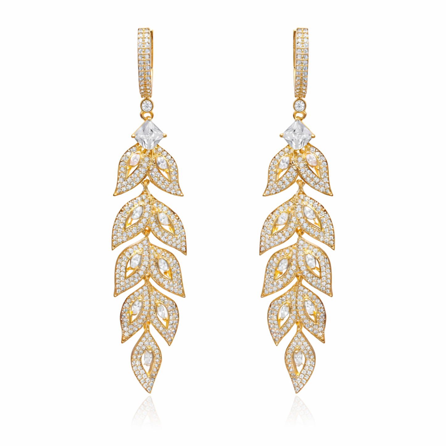 Multi Tier Floral Motif CZ Drop Earrings
