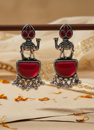 Enchanting Camel Maroon Stone Earrings By 2wist Designs