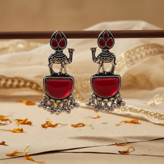 Enchanting Camel Maroon Stone Earrings