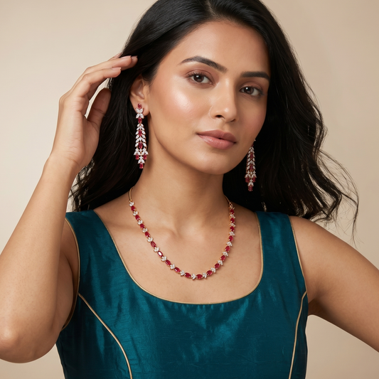 Crimson Pearl Bead Necklace Set