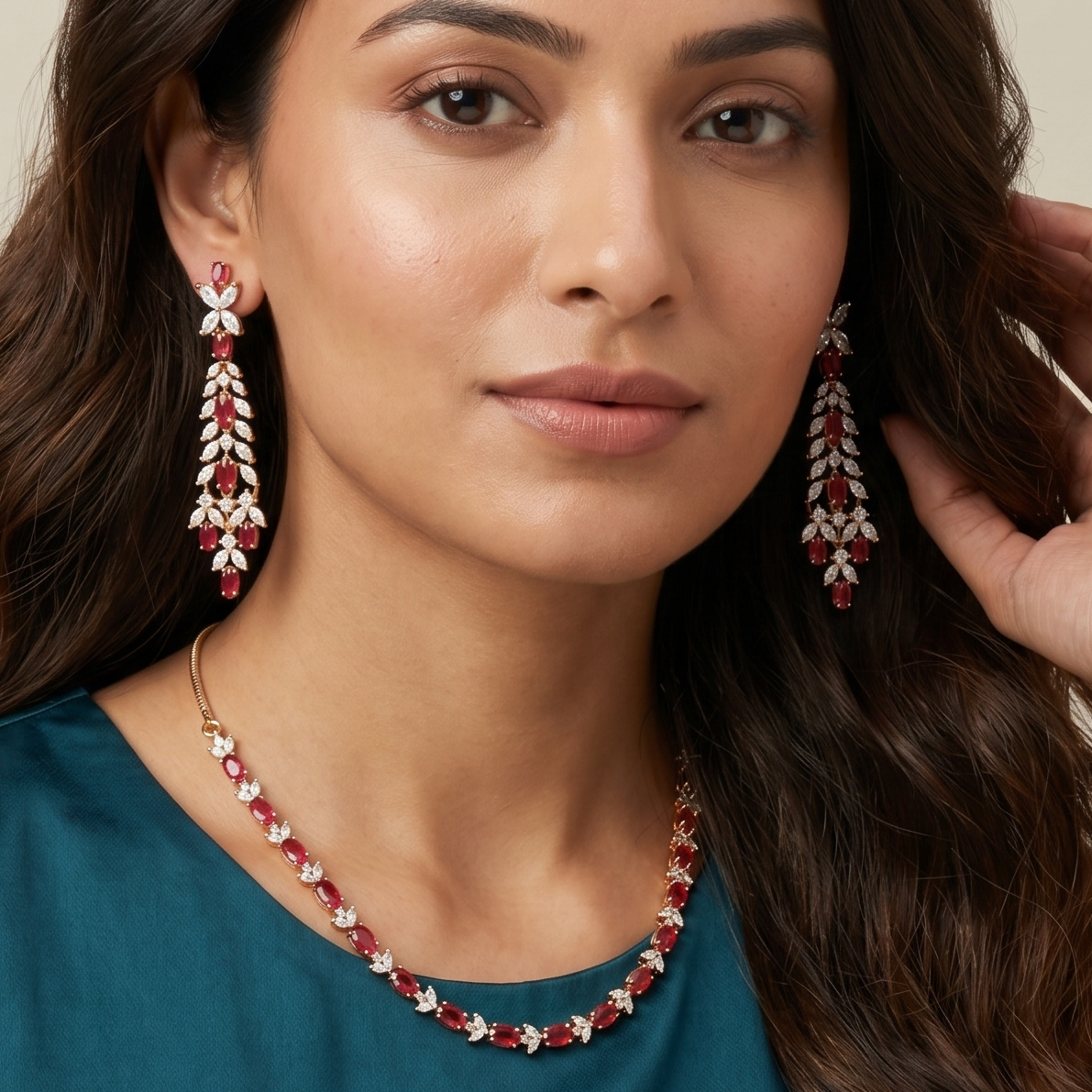 Crimson Pearl Bead Necklace Set