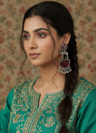 Enchanting Camel Maroon Stone Earrings By 2wist Designs