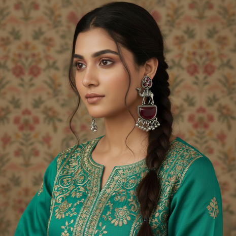 Enchanting Camel Maroon Stone Earrings By 2wist Designs