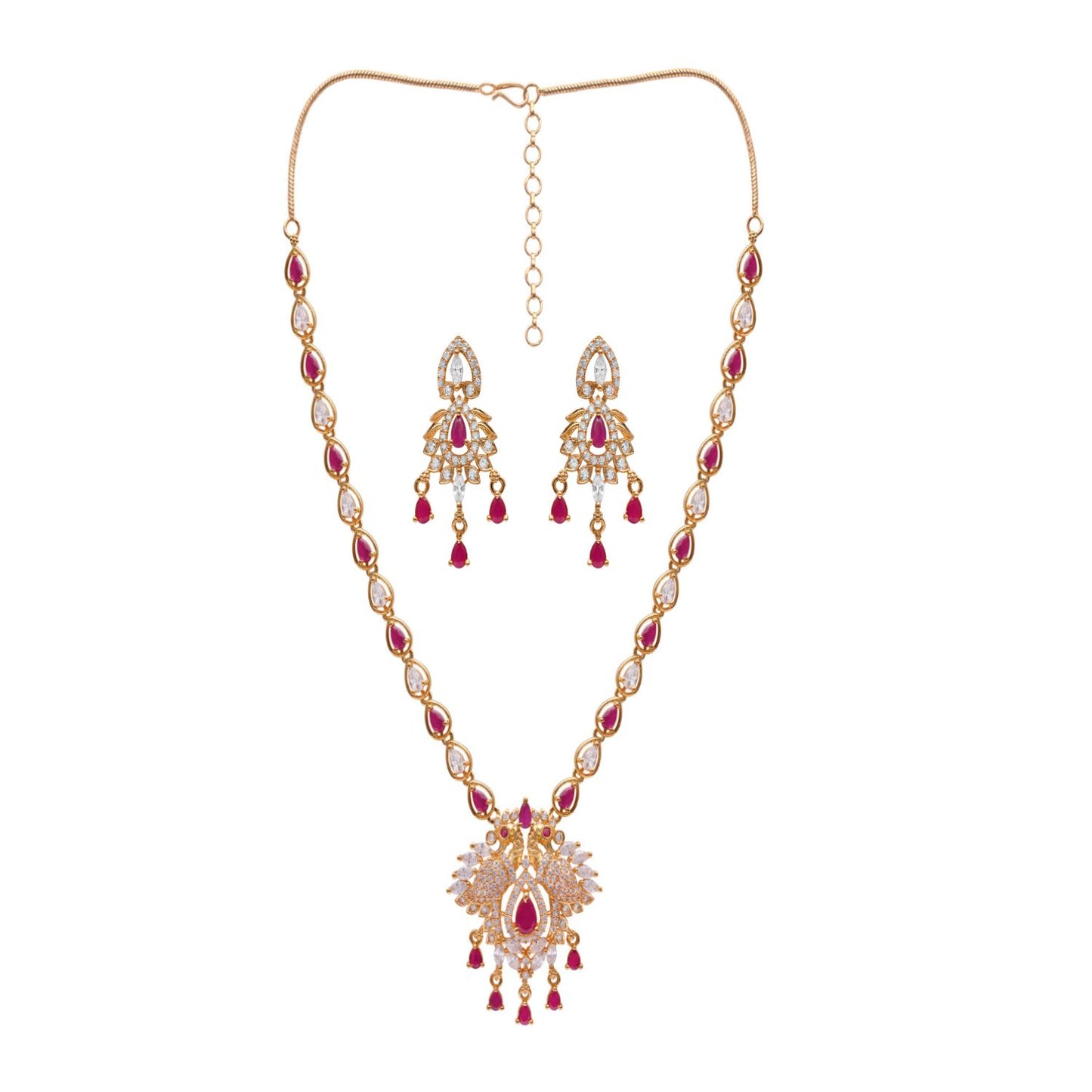 Crimson Red And White Stone Necklace Set