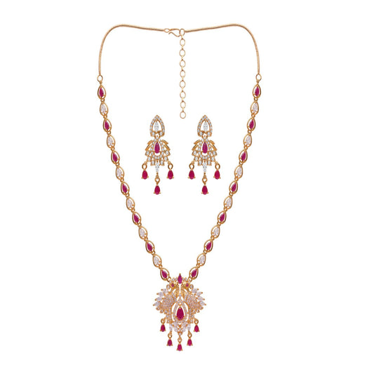 Crimson Red And White Stone Necklace Set