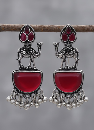 Enchanting Camel Maroon Stone Earrings By 2wist Designs