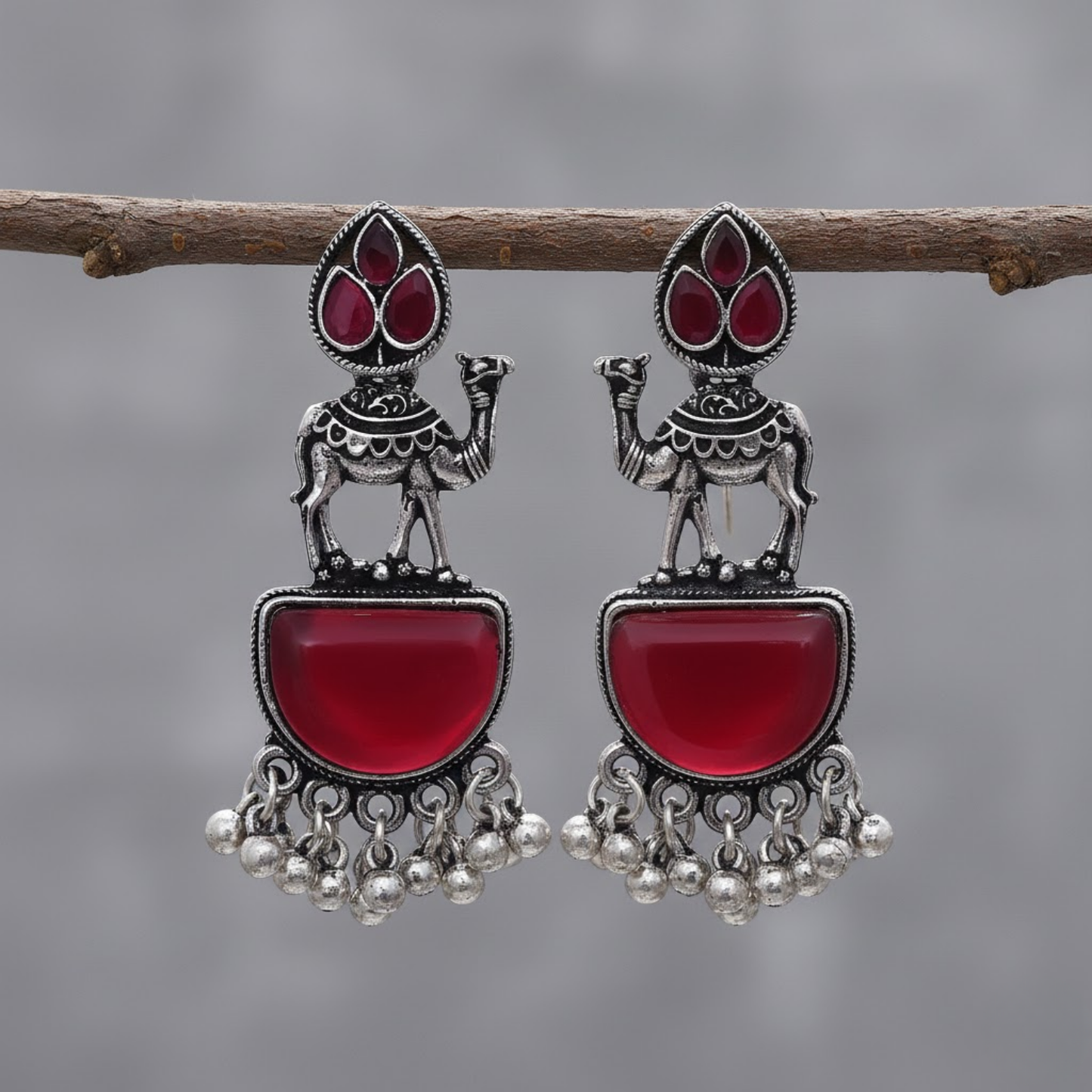 Enchanting Camel Maroon Stone Earrings