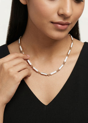 Gold-Plated Brass Rectangular Link Necklace With Stone Inlay
