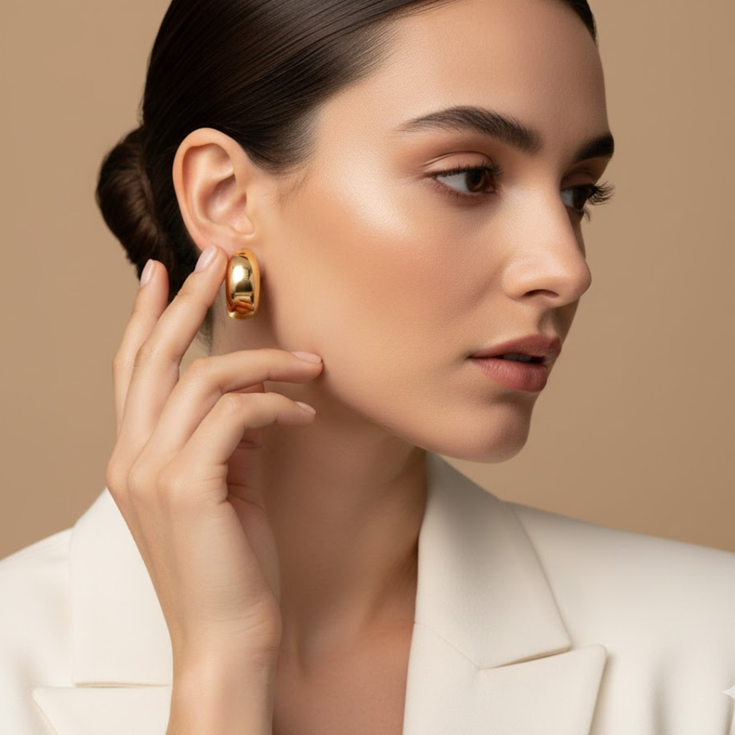 Chunky Half Hoop Earrings Silver Tone