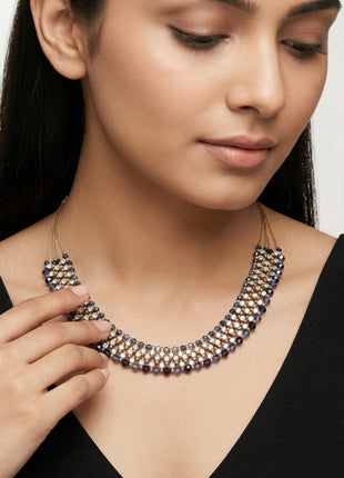 Gold-Plated Brass Handcrafted Beaded Multirow Statement Collar Necklace