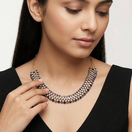 Gold-Plated Brass Handcrafted Beaded Multirow Statement Collar Necklace