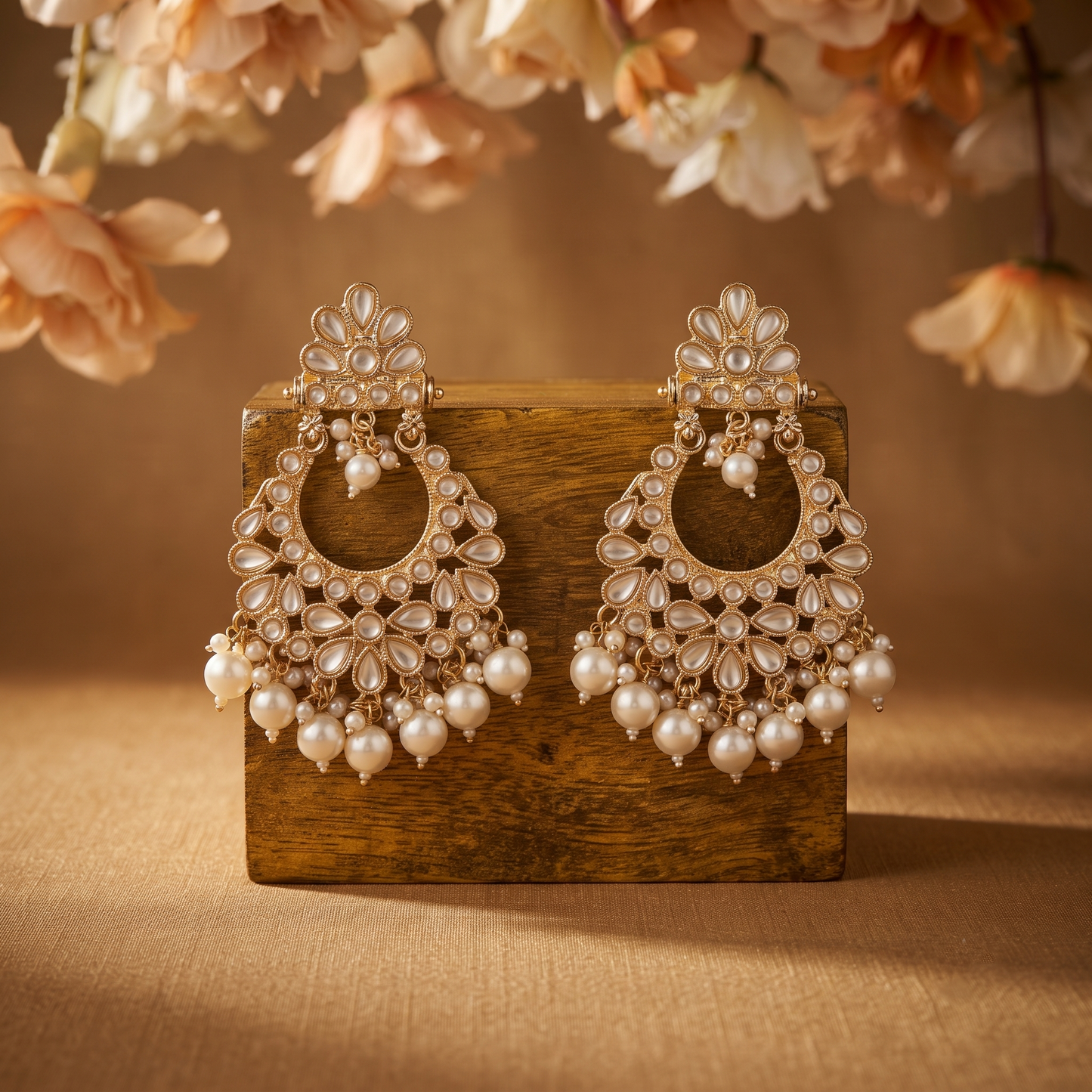Pearl Accent Chandbali Earrings