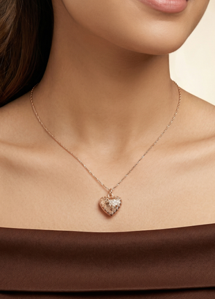Rose Gold Heart Pendant Necklace with Twisted Satellite Bead Chain