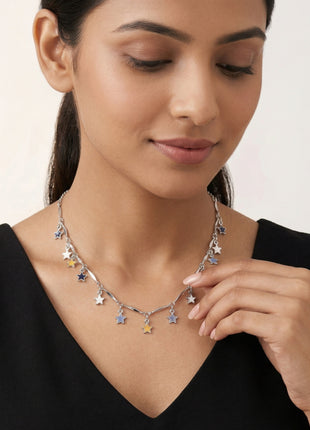 Silver-Plated Brass Multicolor Enamel Star Charm Necklace