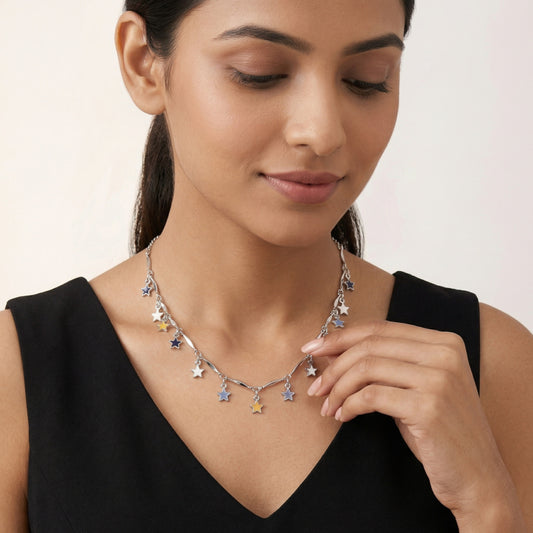Silver Multicolor Enamel Star Charm Necklace