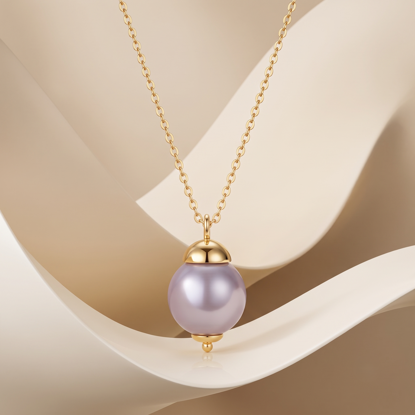 Gold Plated Brass Lavender Pearl Drop Pendant Necklace