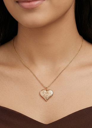 Rose Gold Engraved Heart Pendant Necklace with Intricate Swirl Filigree Design