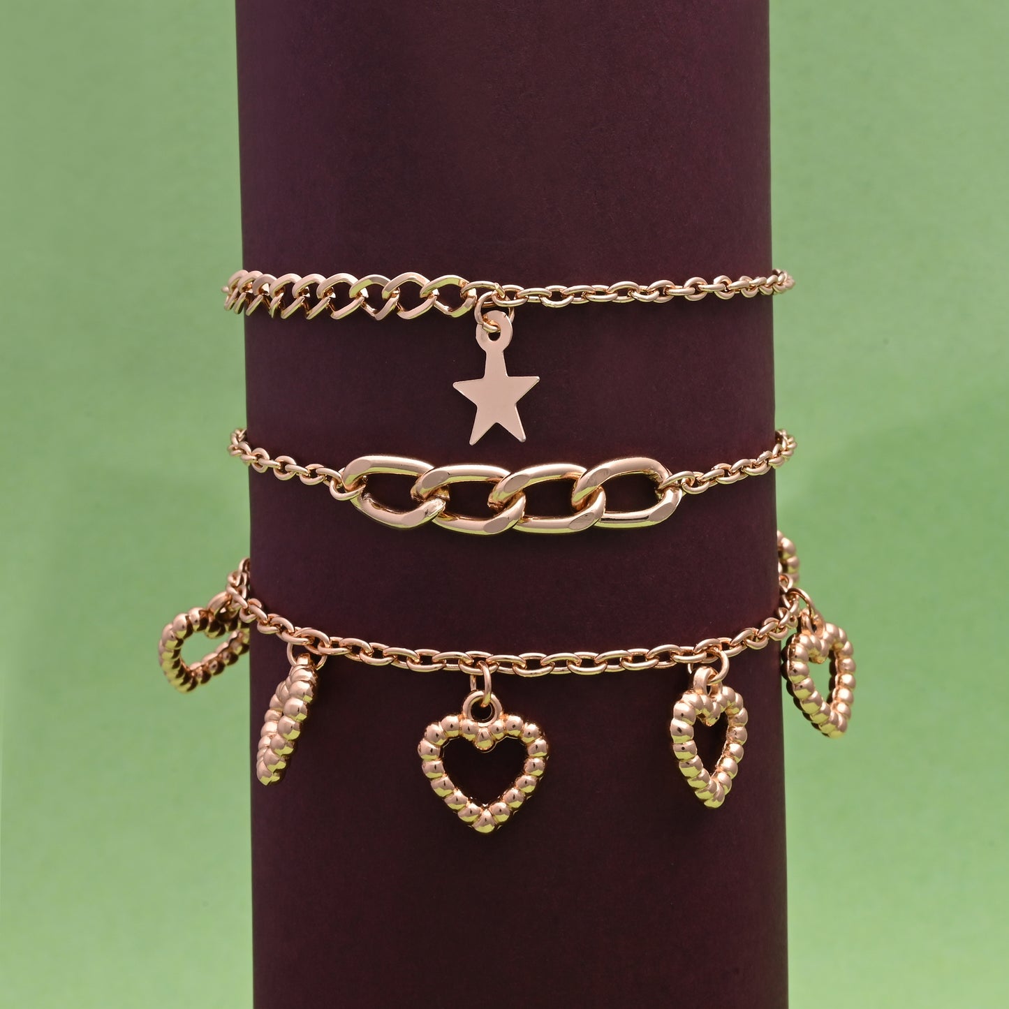 Gold Star And Heart Charm Bracelet Set Of 3