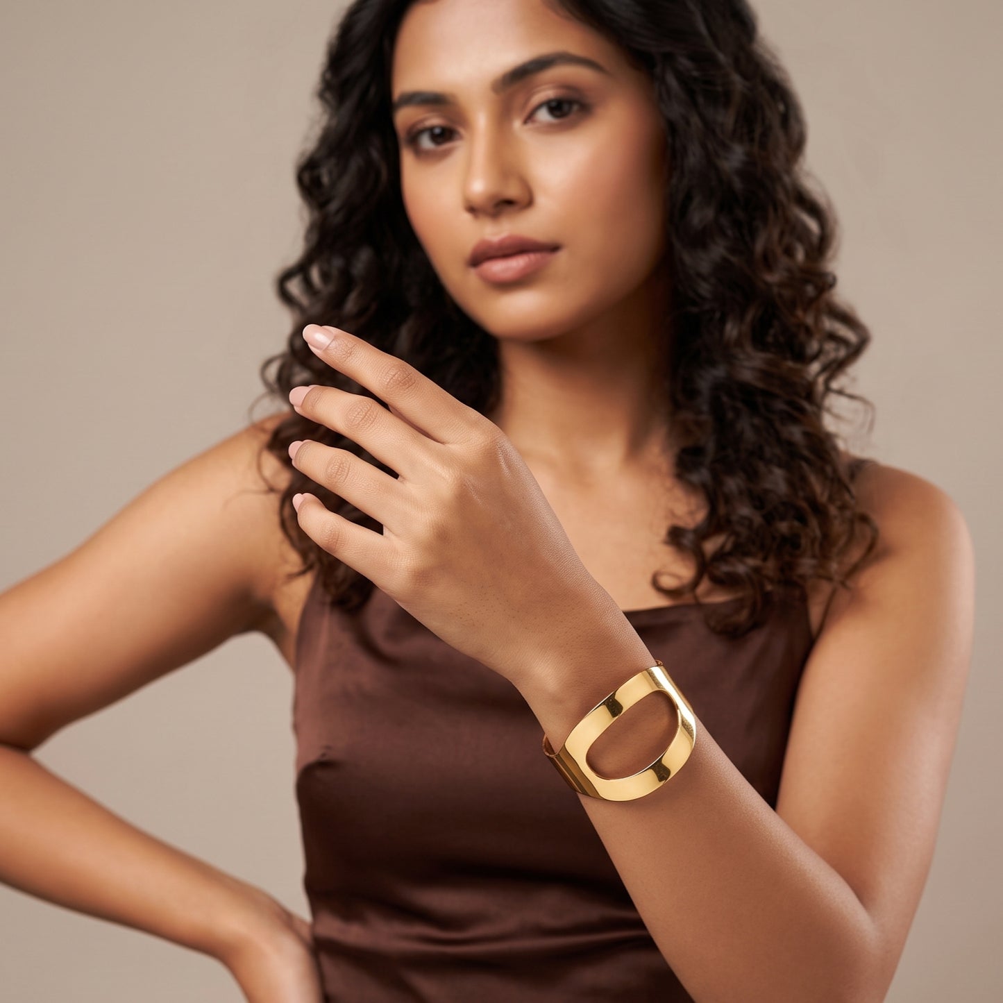 Gold Toned Brass Twisted Open Cuff Bangle