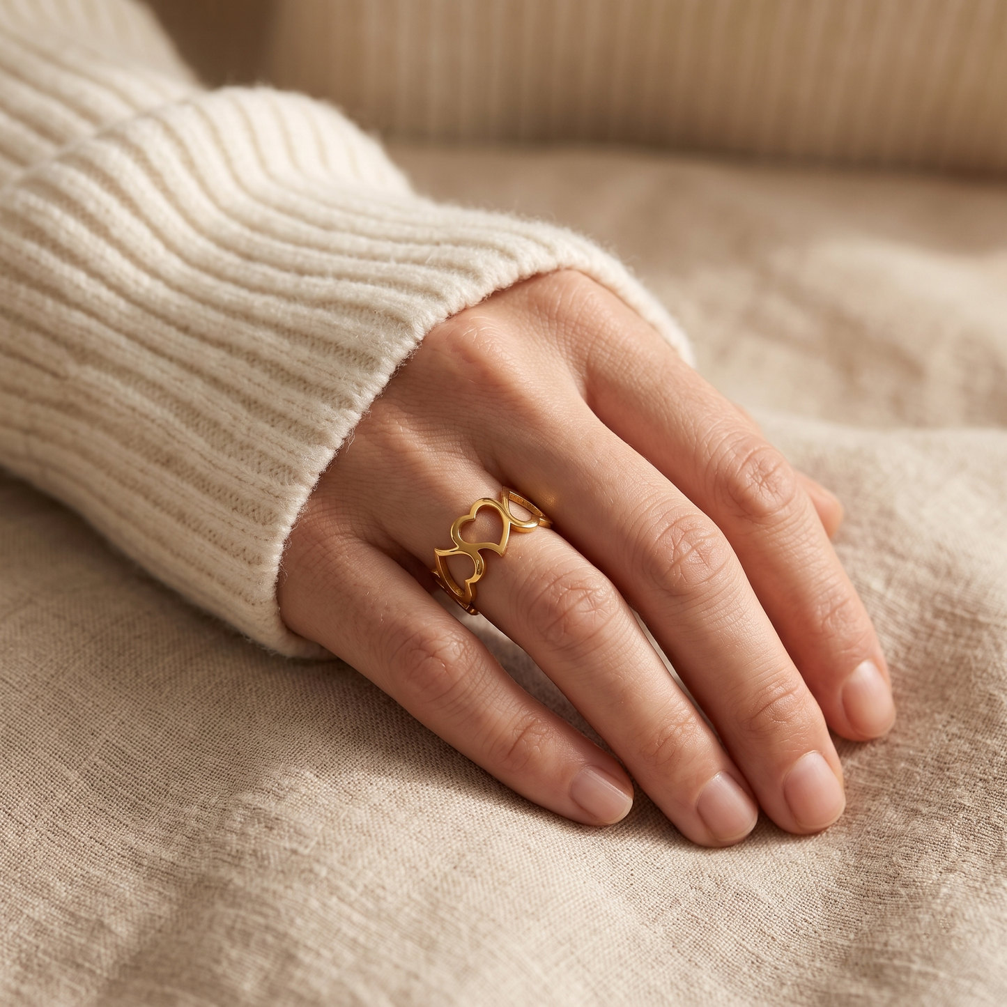 Gold Toned Brass Heart Cutout Adjustable Ring