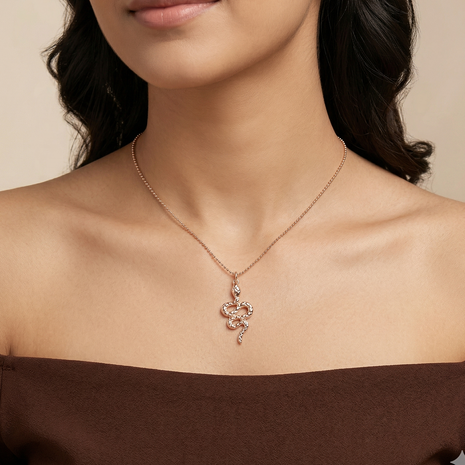 Bold 18K Rose Gold Plated Serpentine Snake Pendant Necklace with Textured Scale Detail